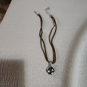 Brighton Silver Pendant Necklace with Brown Cord